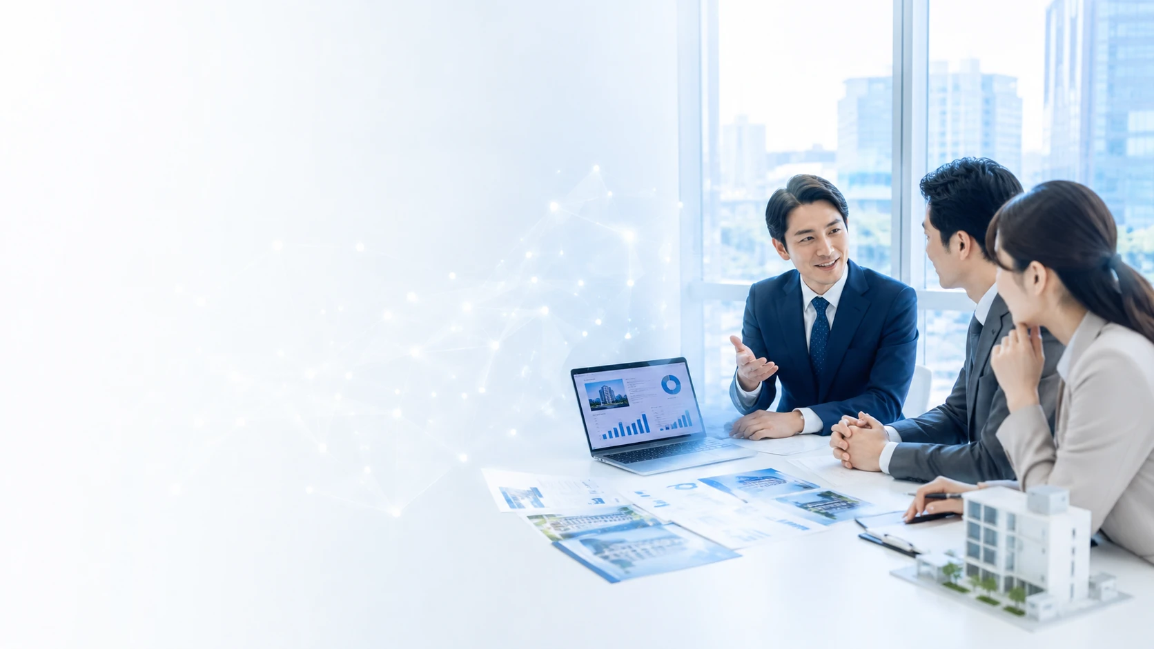 不動産会社の担当者がAI活用の業務設計を相談している様子